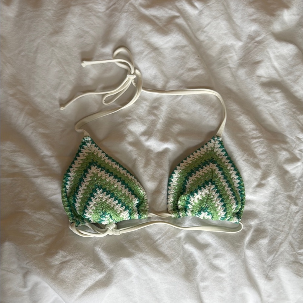 Green and White Crochet Bikini Top